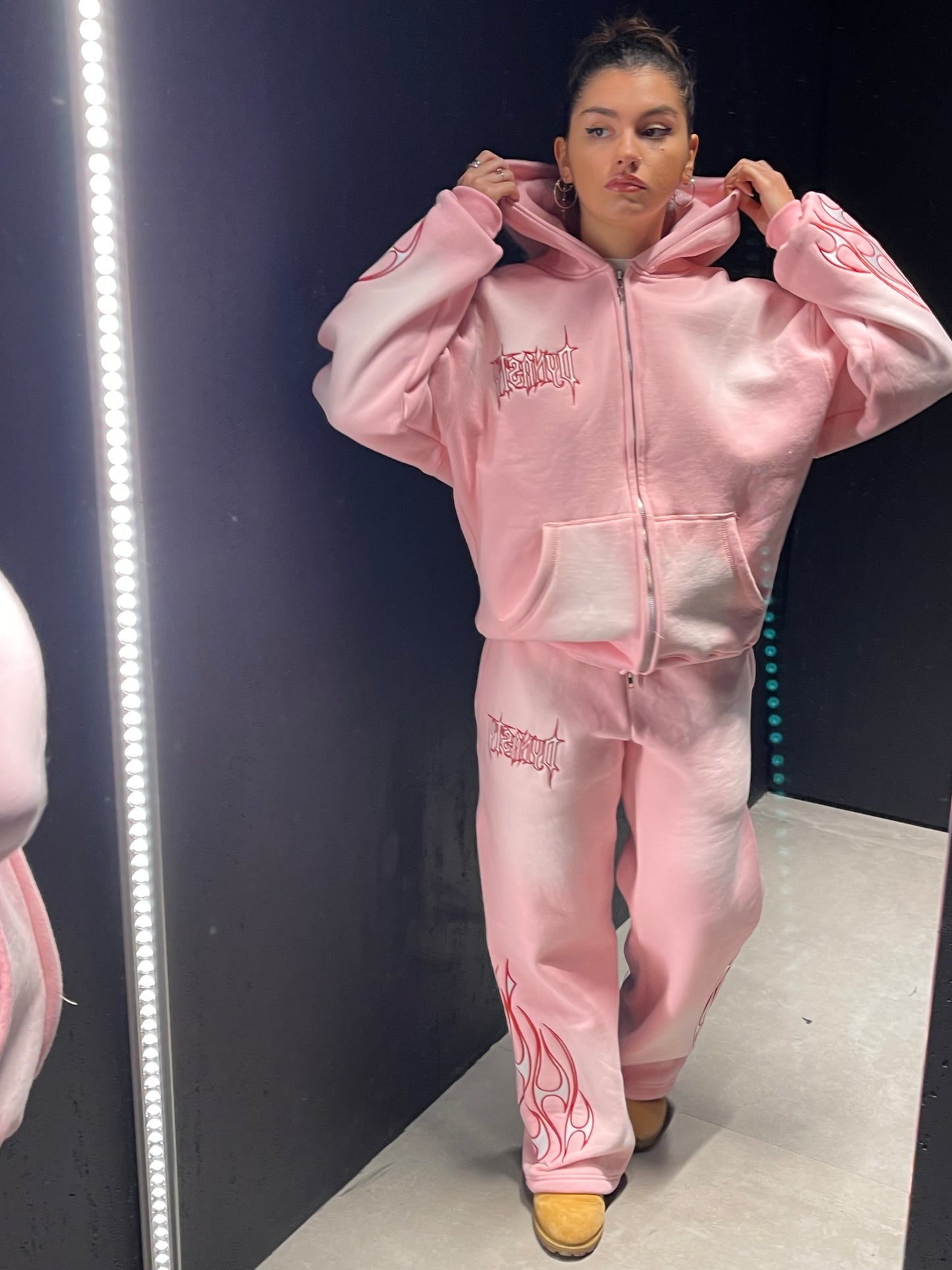 Dynasty Tribal Flame Zip Hoodie Pink Red