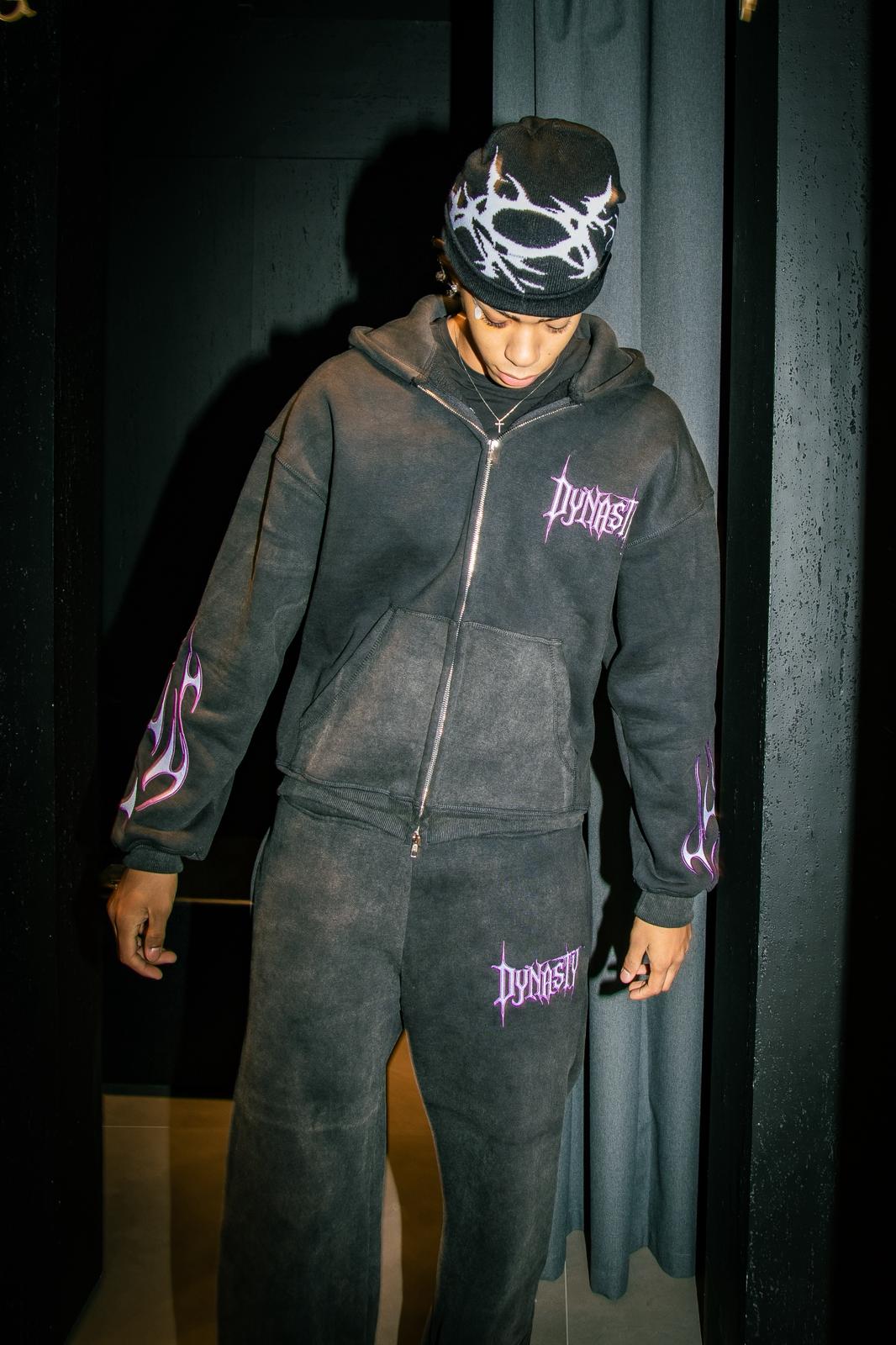 Dynasty Tribal Flame Tracksuit Washed Black