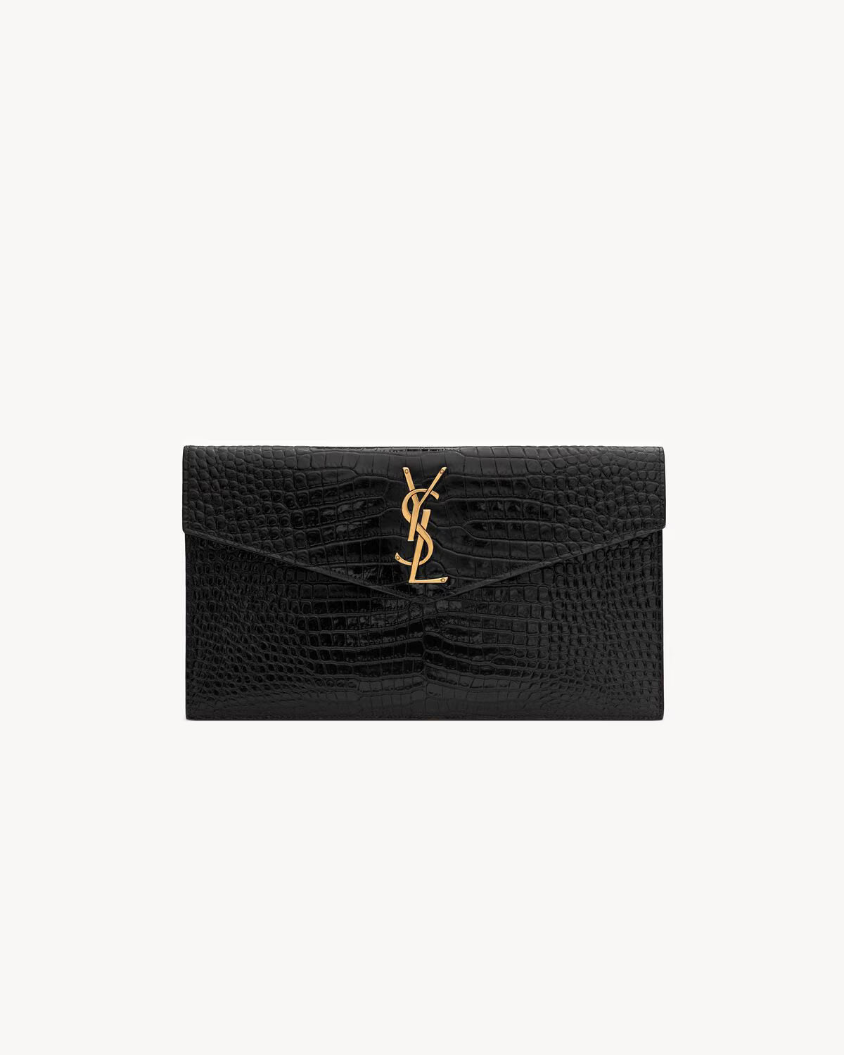 YSL Pochette UPTOWN in pelle lucida di coccodrillo goffrata