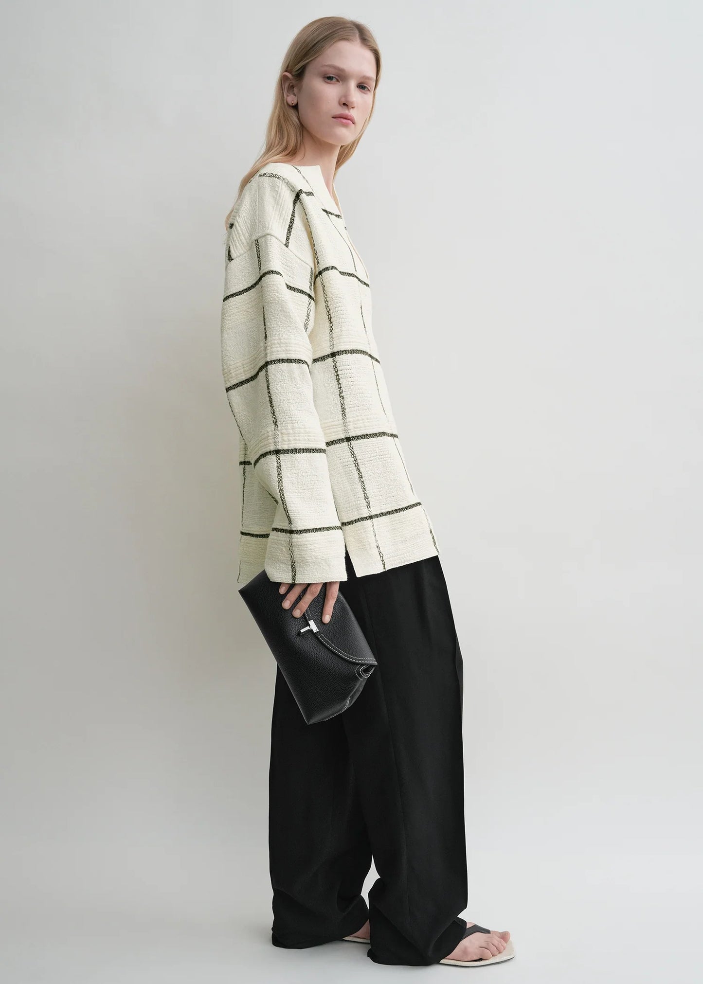 Toteme T-Lock grained-leather clutch black
