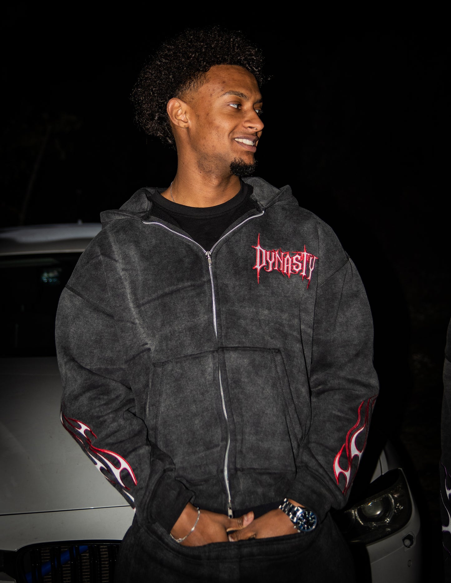 Dynasty Tribal Flame Zip Hoodie Black Red