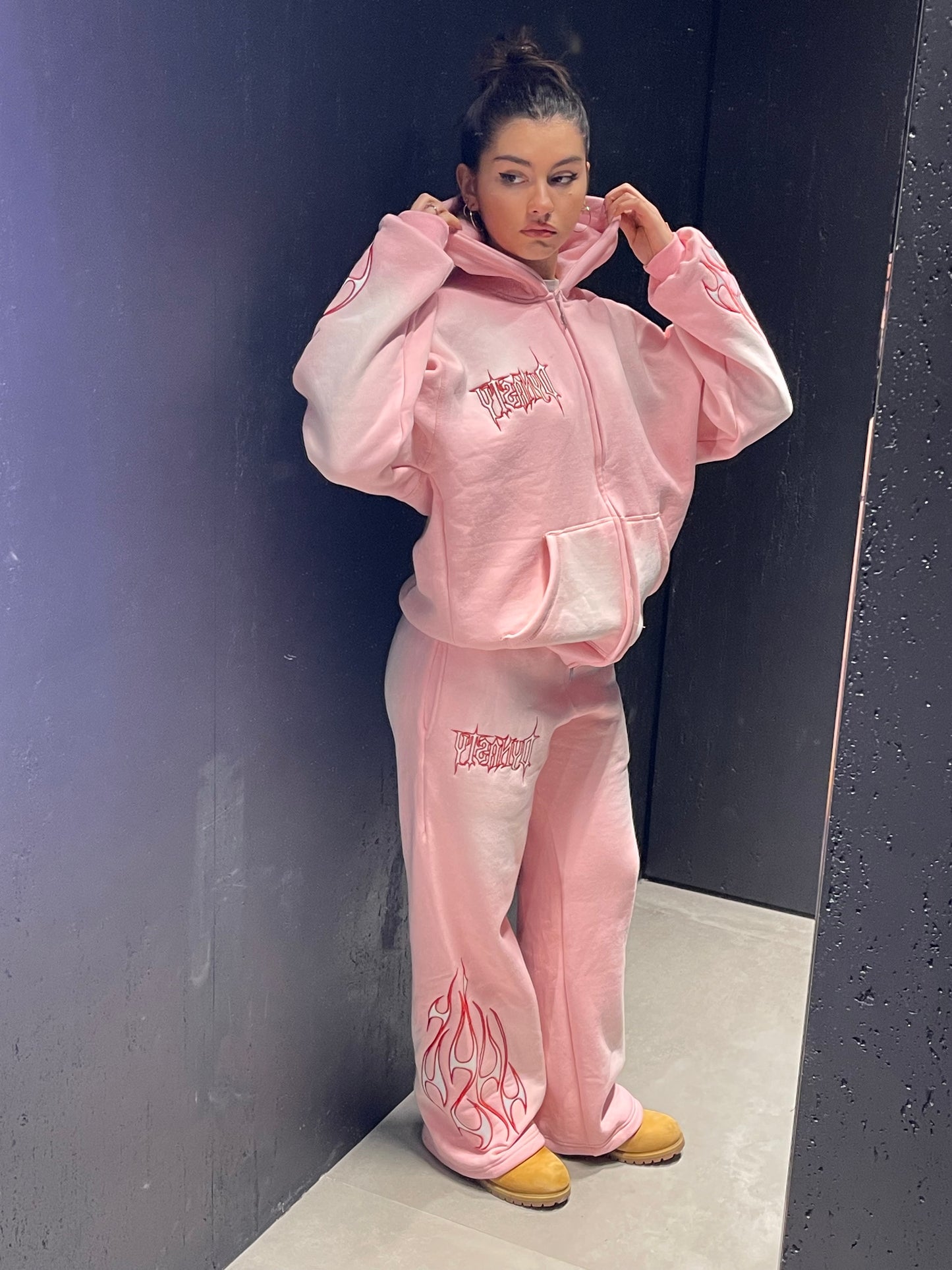 Dynasty Tribal Flame Zip Hoodie Pink Red