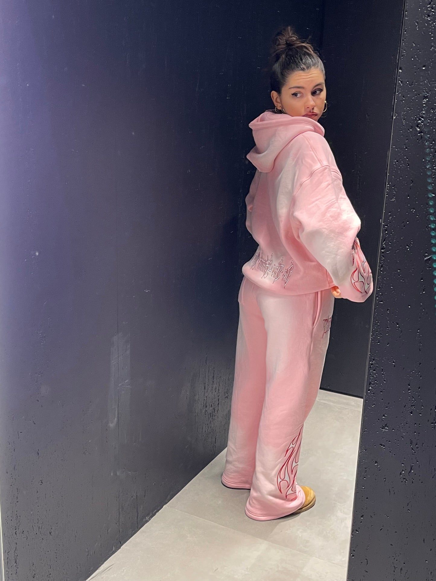 Dynasty Tribal Flame Zip Hoodie Pink Red