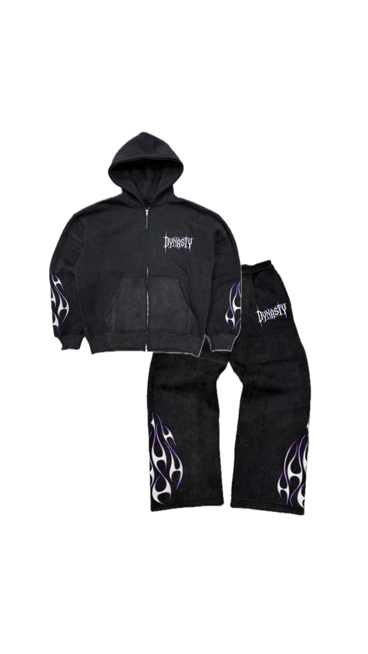 Dynasty Tribal Flame Tracksuit Washed Black