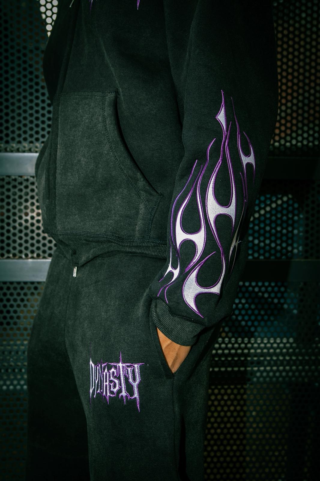 Dynasty Tribal Flame Tracksuit Washed Black