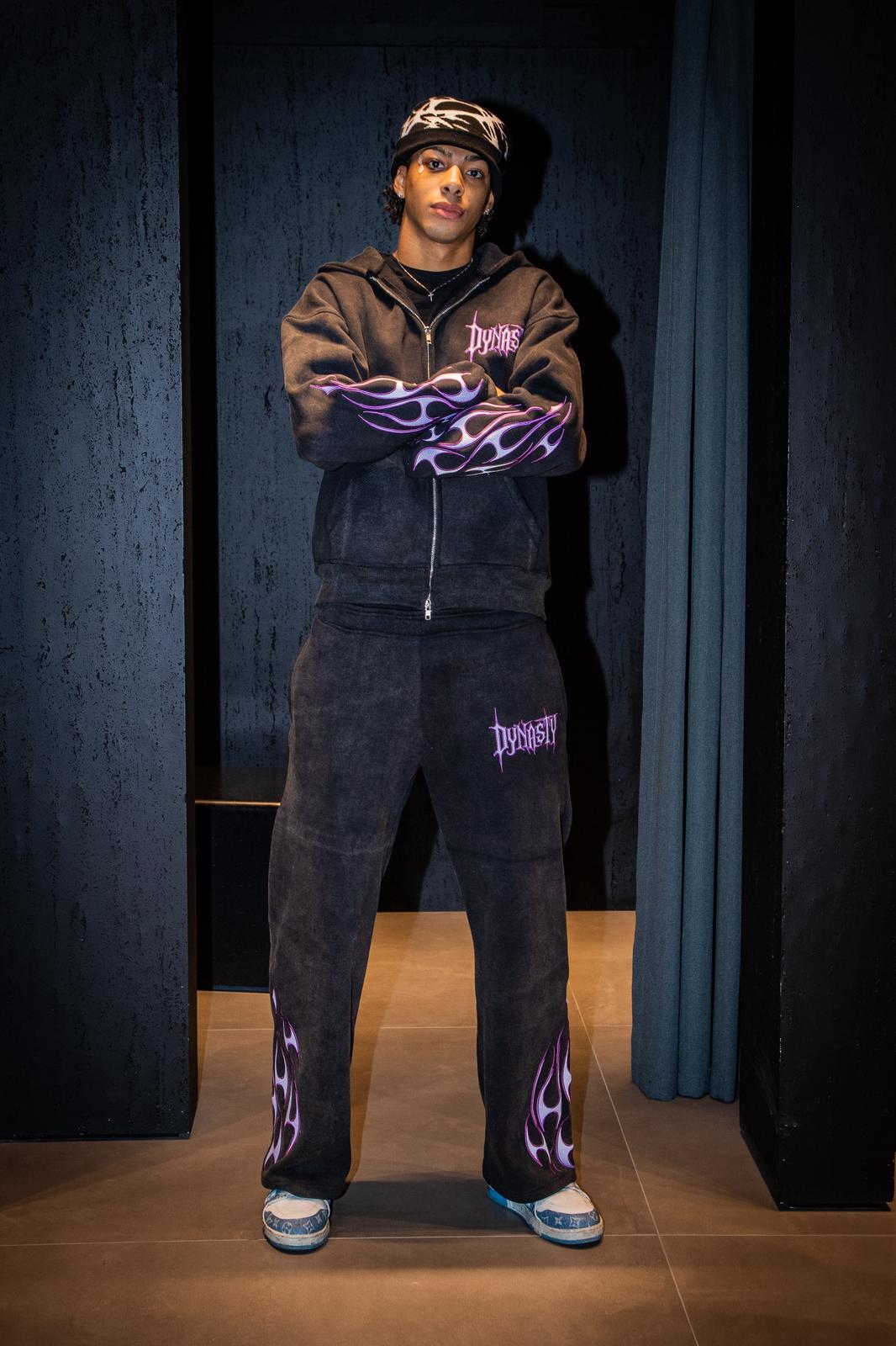 Dynasty Tribal Flame Tracksuit Washed Black