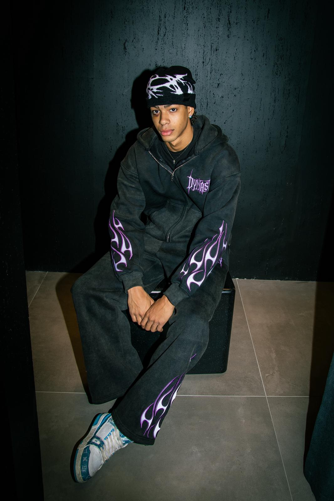 Dynasty Tribal Flame Tracksuit Washed Black