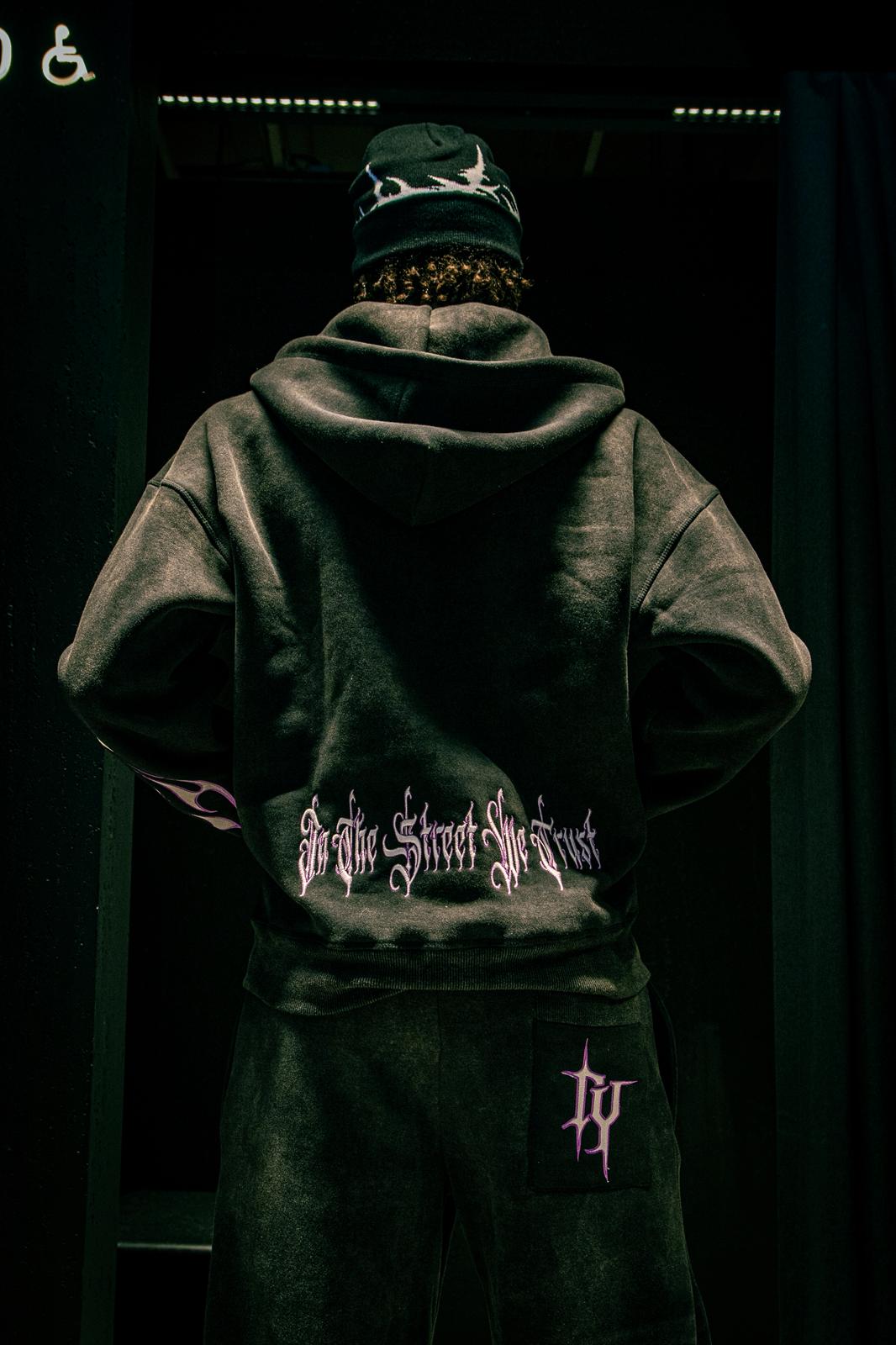 Dynasty Tribal Flame Zip Hoodie Washed Black