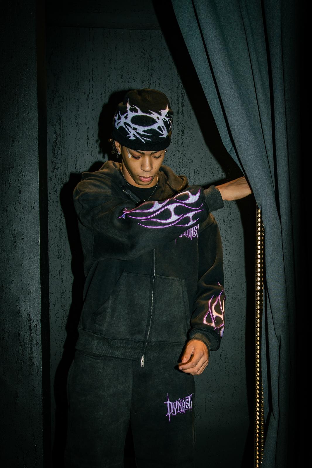 Dynasty Tribal Flame Tracksuit Washed Black