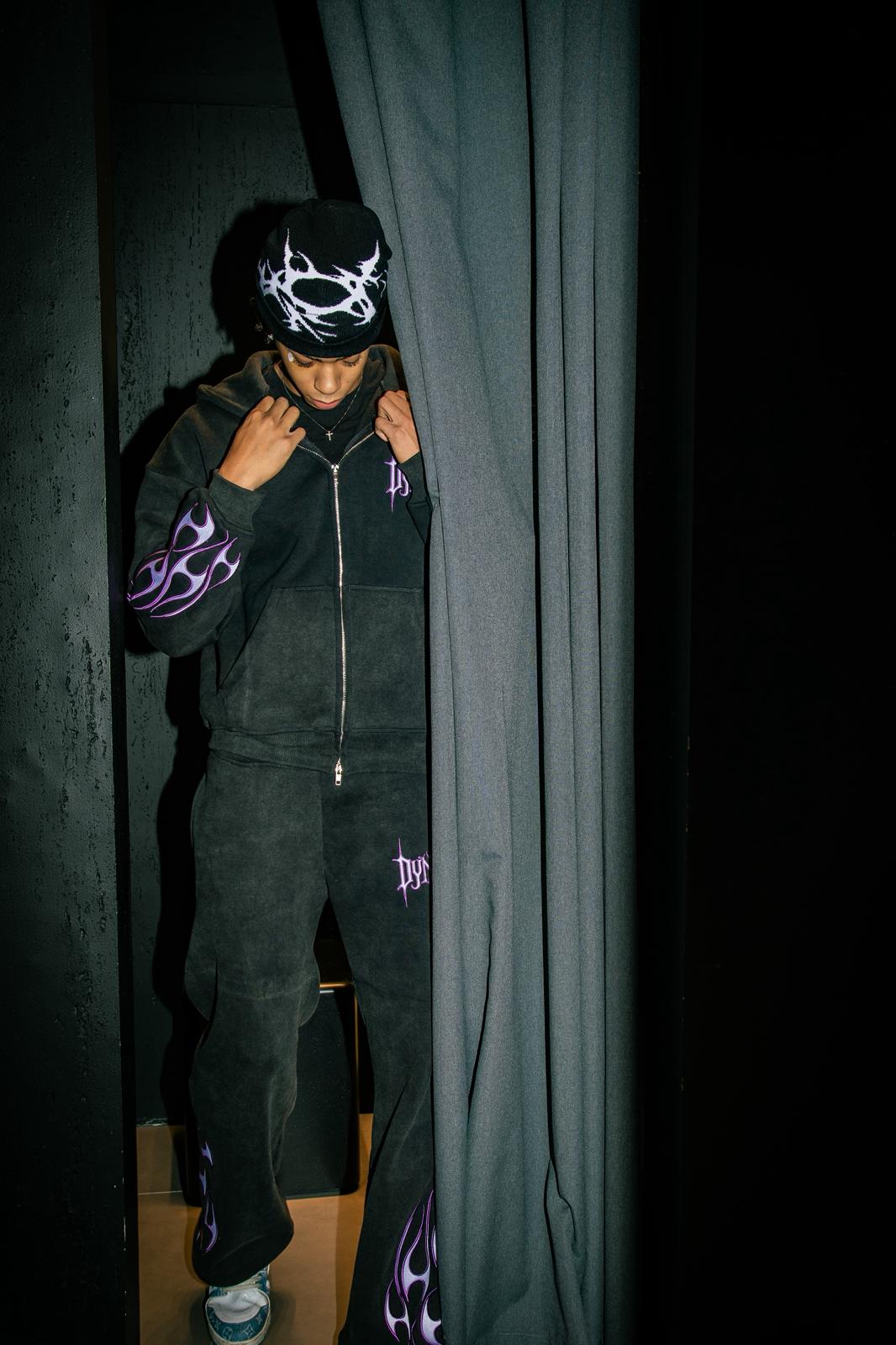 Dynasty Tribal Flame Tracksuit Washed Black