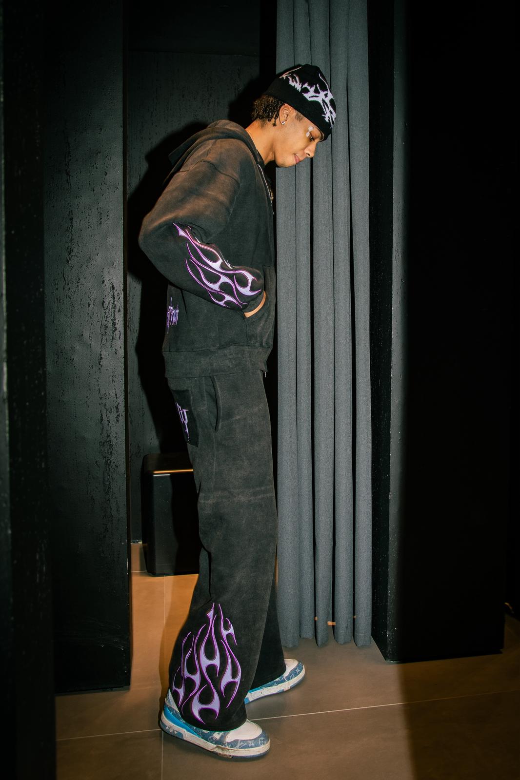 Dynasty Tribal Flame Tracksuit Washed Black