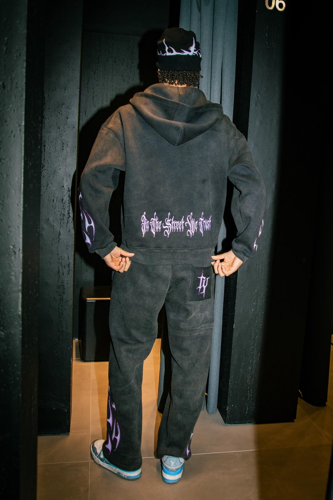 Dynasty Tribal Flame Tracksuit Washed Black