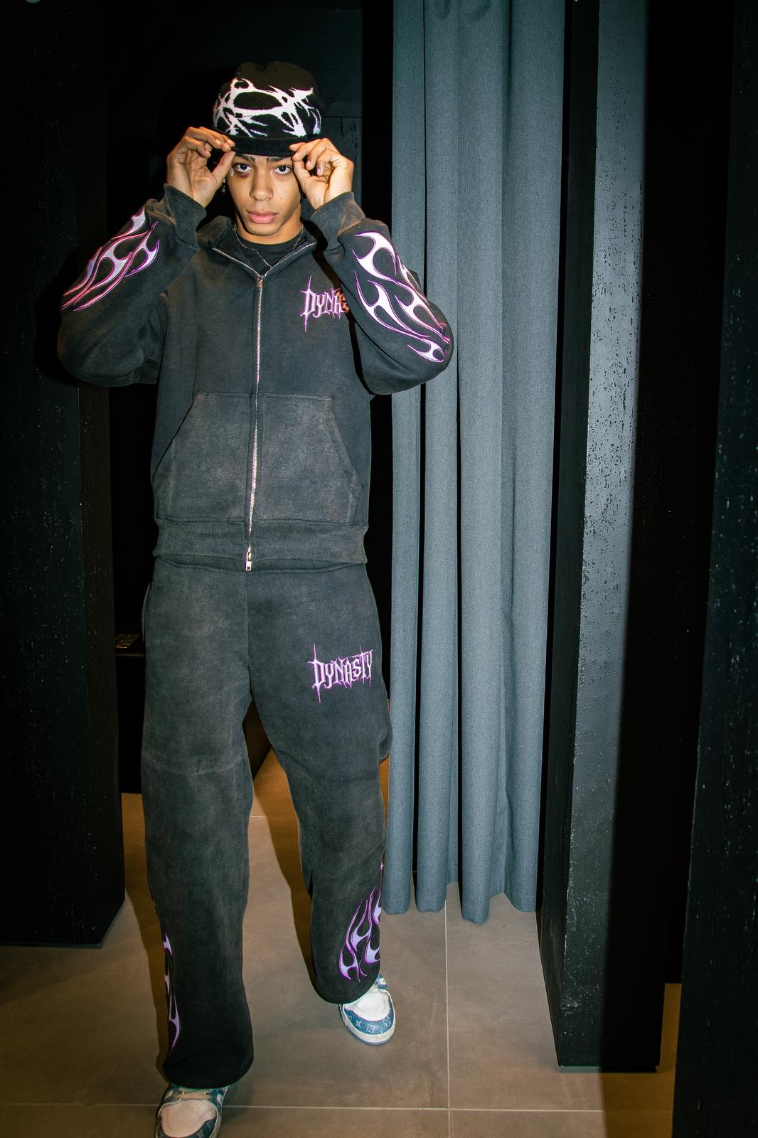 Dynasty Tribal Flame Tracksuit Washed Black