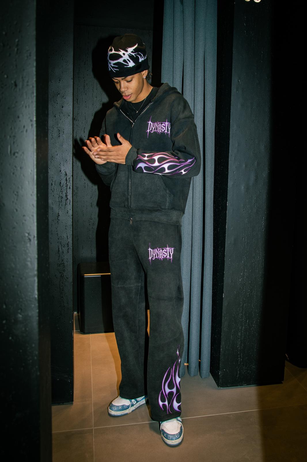 Dynasty Tribal Flame Tracksuit Washed Black