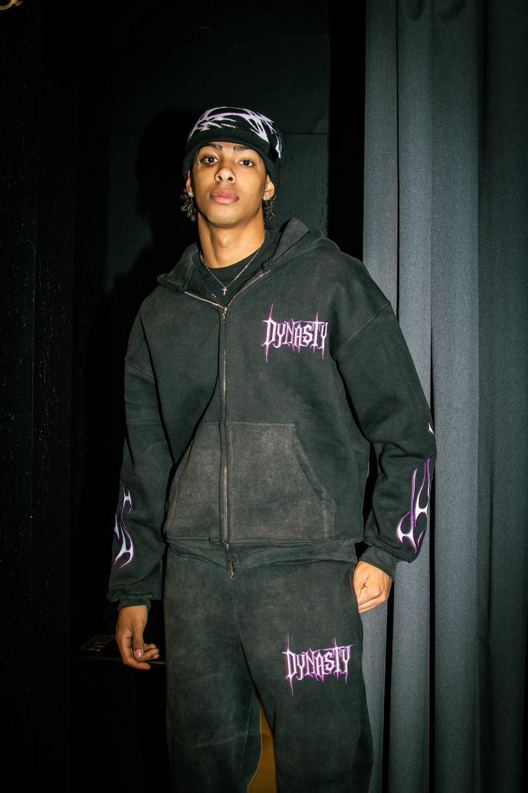 Dynasty Tribal Flame Tracksuit Washed Black