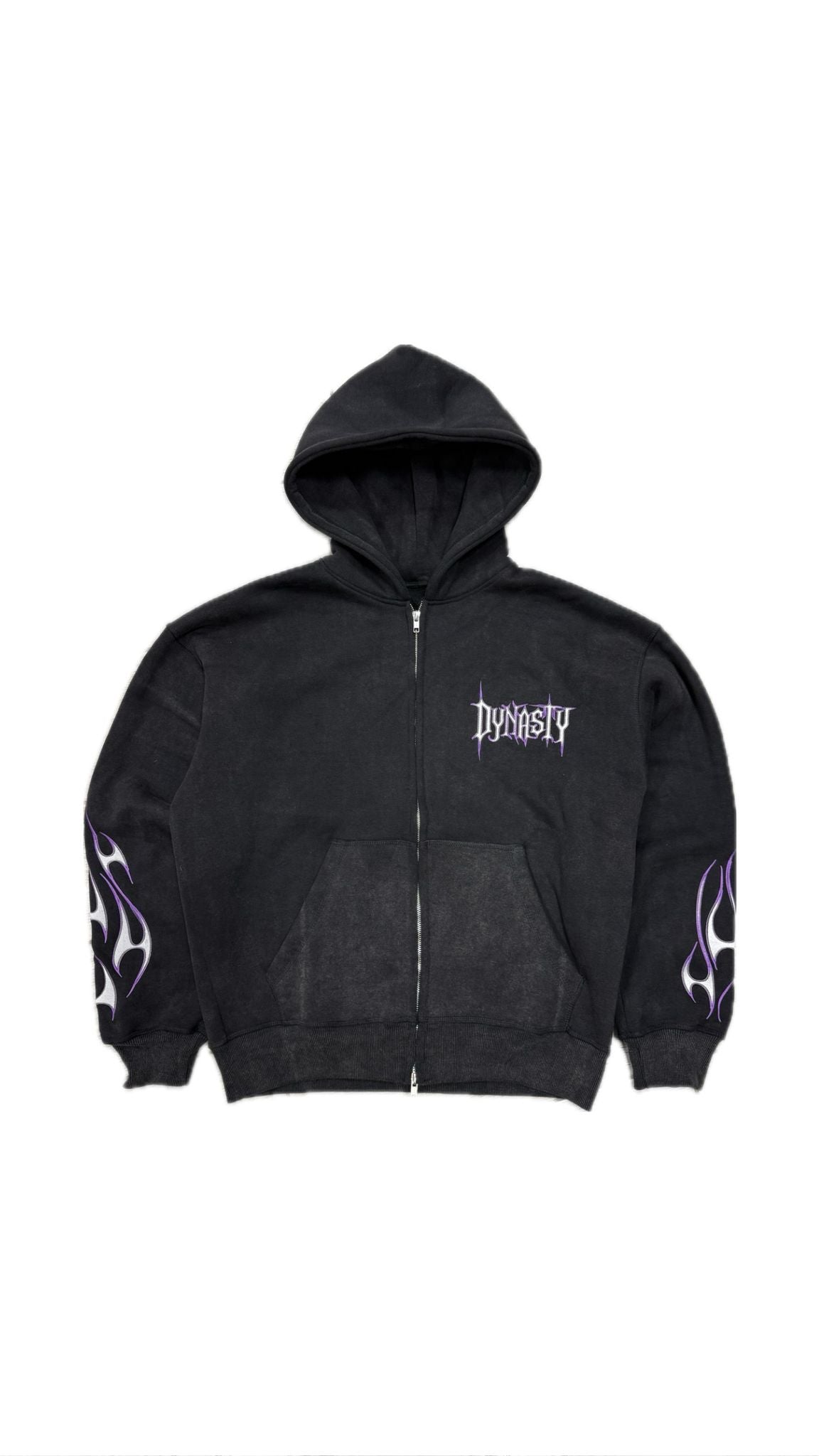 Dynasty Tribal Flame Zip Hoodie Washed Black
