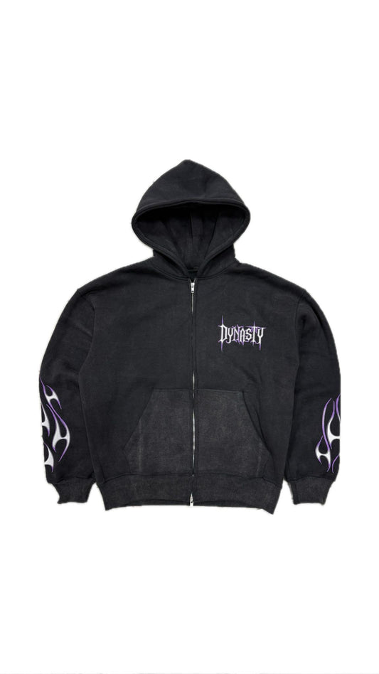 Dynasty Tribal Flame Zip Hoodie Washed Black