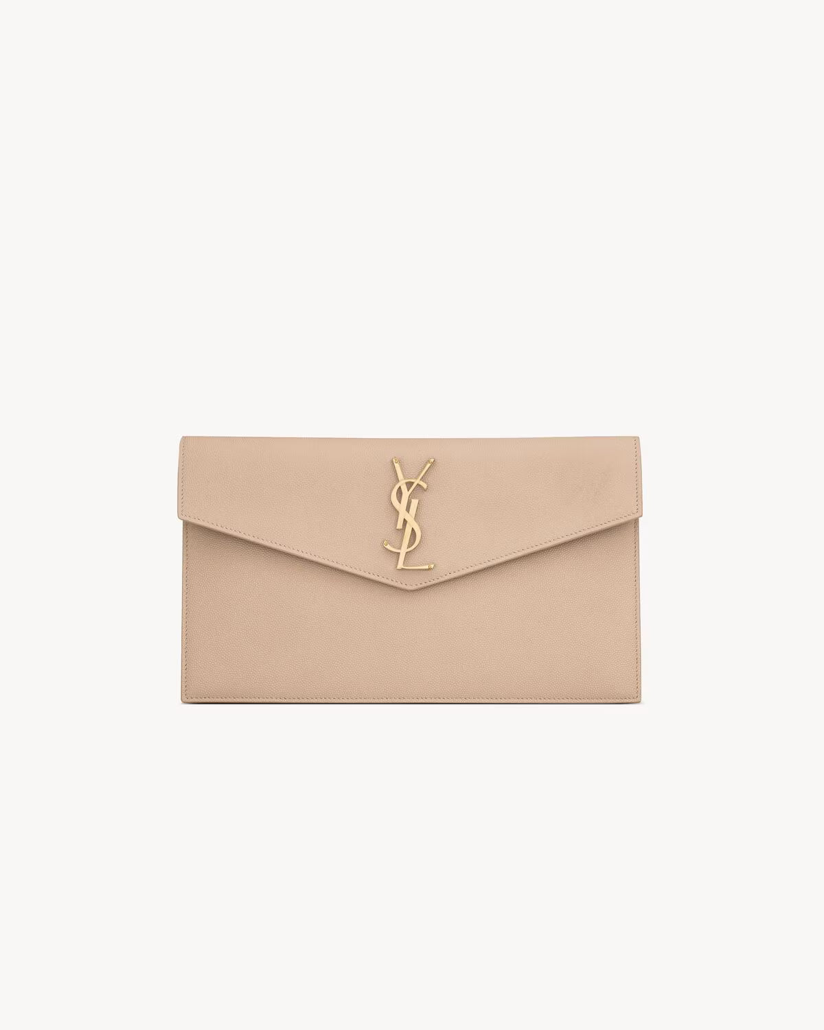 YSL Pochette UPTOWN in pelle goffrata grain de poudre Dark Beige