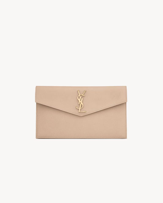 YSL Pochette UPTOWN in pelle goffrata grain de poudre Dark Beige