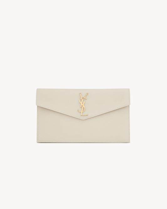 YSL Pochette UPTOWN in pelle goffrata grain de poudre Blanc Vintage