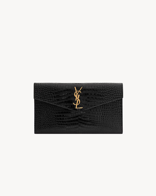 YSL Pochette UPTOWN in pelle lucida di coccodrillo goffrata
