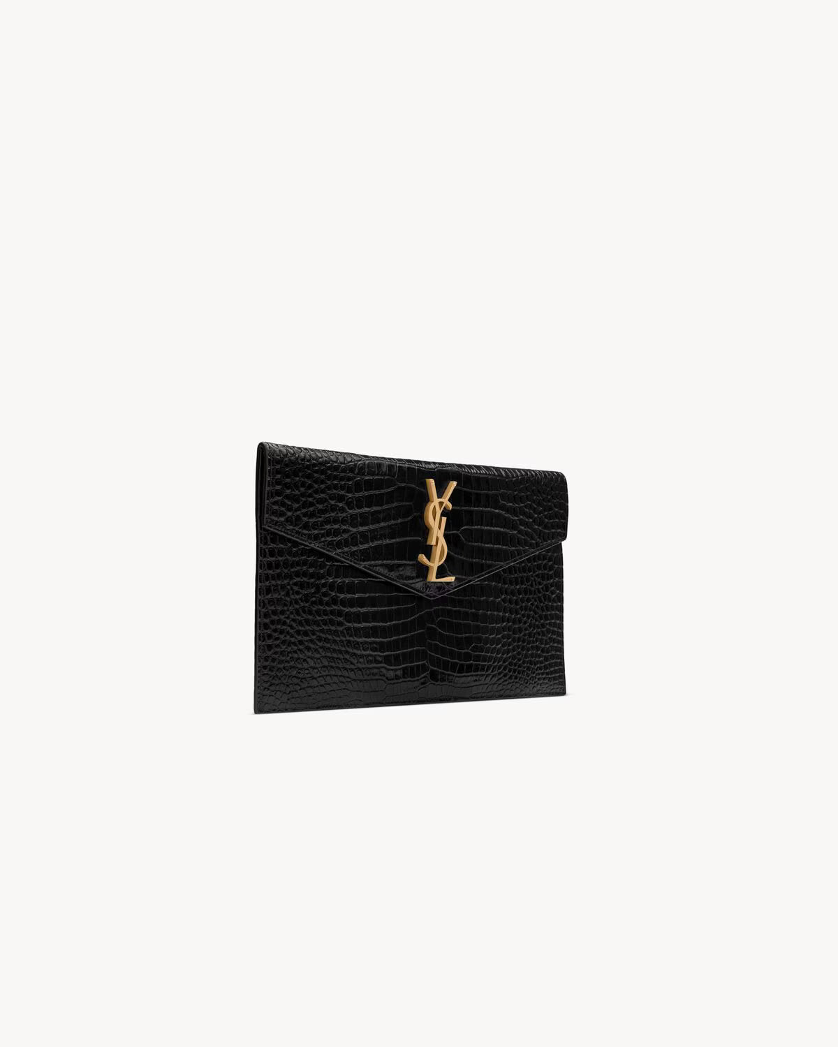 YSL Pochette UPTOWN in pelle lucida di coccodrillo goffrata