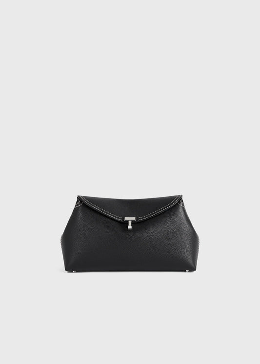 Toteme T-Lock grained-leather clutch black