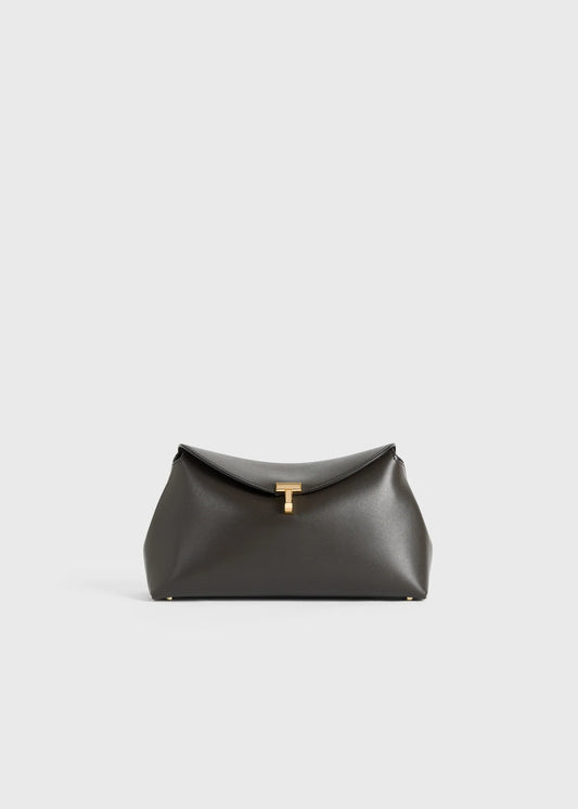 Toteme T-Lock leather clutch bark