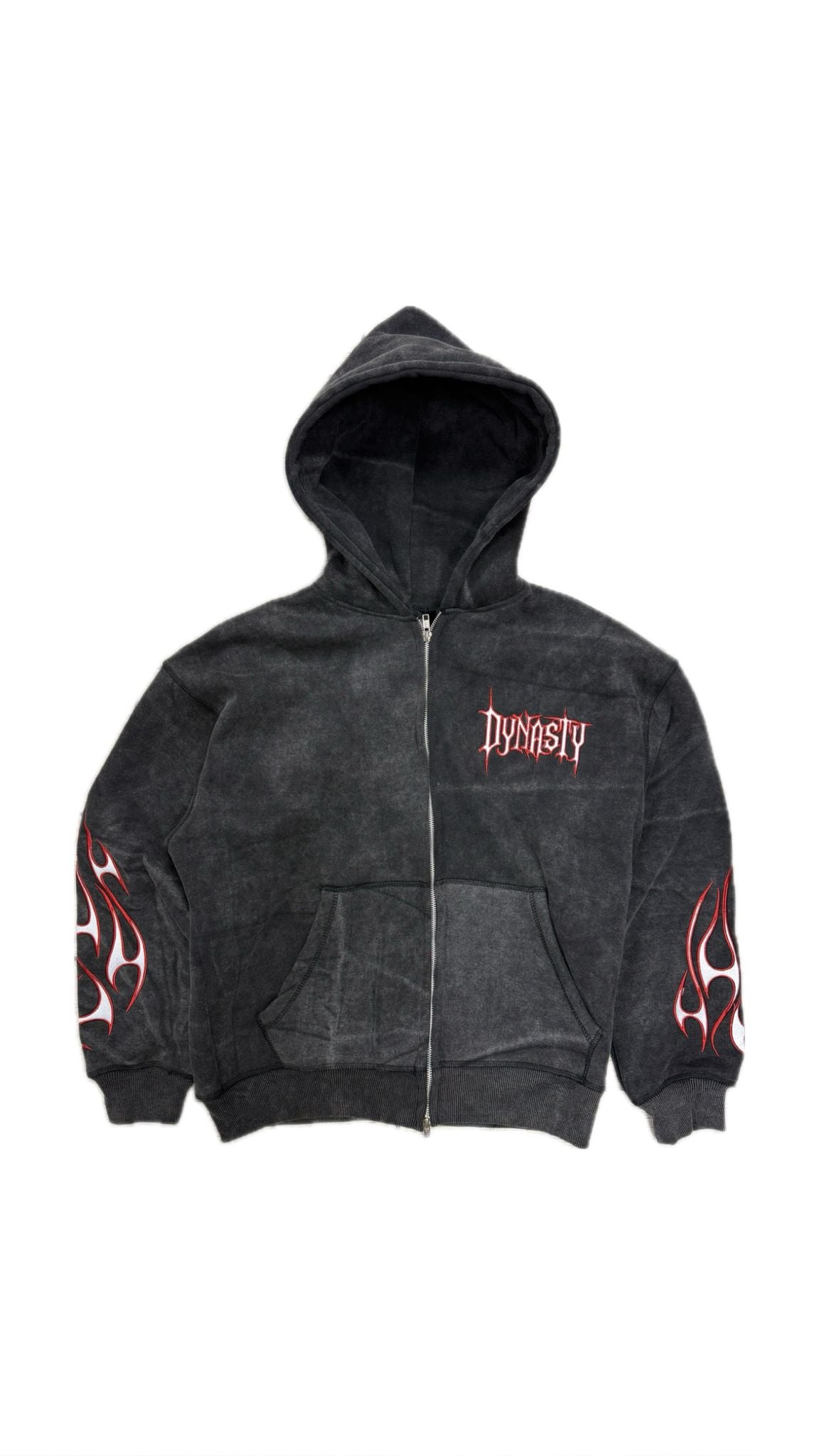 Dynasty Tribal Flame Zip Hoodie Black Red