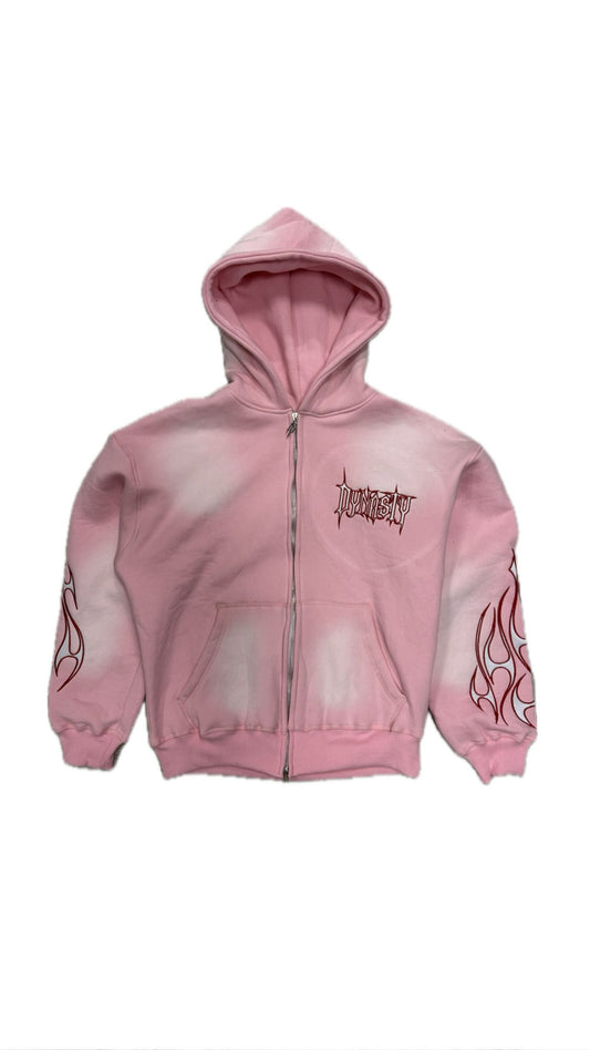 Dynasty Tribal Flame Zip Hoodie Pink Red